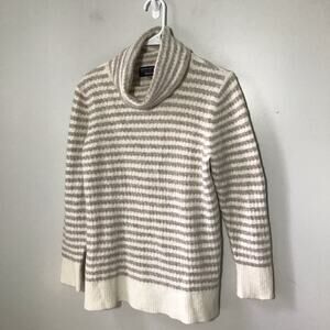 Banana Republic Filpucci wool alpaca blend tan striped turtleneck sweater M cozy